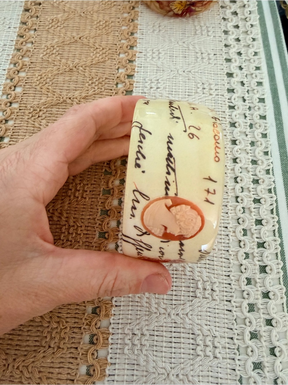 Amedeo NYC Cream Cameo Script Bangle Bracelet - Picture 2 of 2